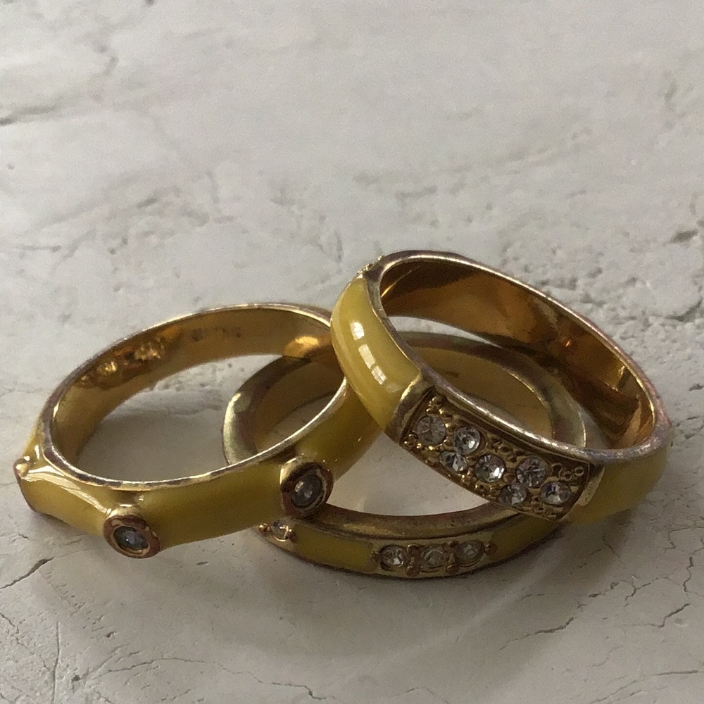 j. crew. trio ring set. gold w/ yellow enamel